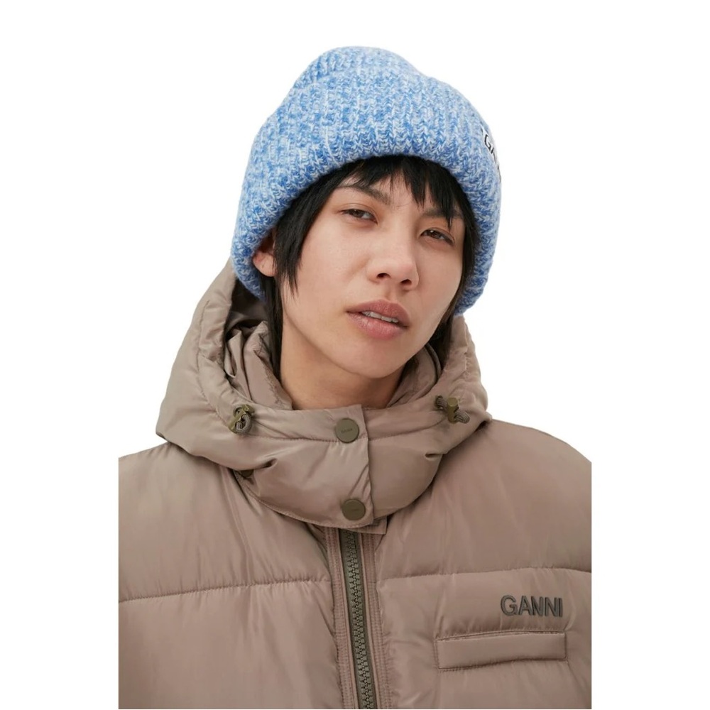 Ganni Light Blue & White Marled Knit Cuffed Beanie - Picture 2 of 4